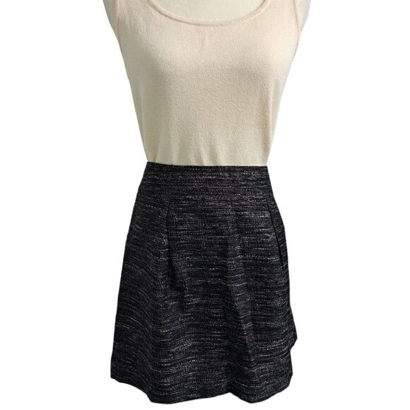 Loft Outlet Women's Black Metallic Silver Skirt Back Zipper Mini Skirt Sz 10 - Picture 2 of 7